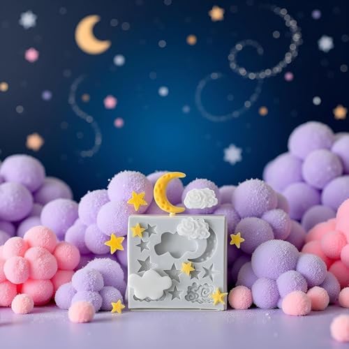 2 Pieces Moon and Stars Silicone Mold for Chocolate, Candy Chocolate Fondant Polymer Clay Molds for Cake Decorating, DIY Baking, Cupcake, Cookie, Soap and Candle Making Supplies