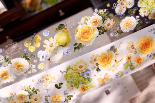 XiaoBaiJia Green Grape Vine, Pre-Cut PET Shell Light Tape, Washi Stickers,2.36" x5.47 YDD for Journal Stickers Journaling Planner Scrapbooking Junk Journal Stickers Craft Supplies