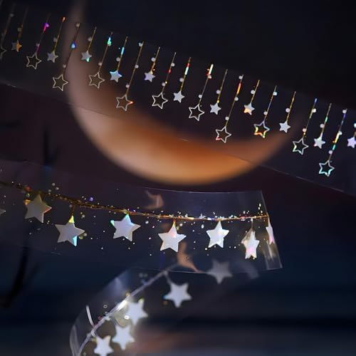 6Pcs Star Washi Tape Set Pet Washi Tape Stickers Decorative Tape Washy Tape Decorative Masking Tape Vintage Wide Washi Tapes for Journaling Scrapbooking DIY Crafts Supplies Stationery