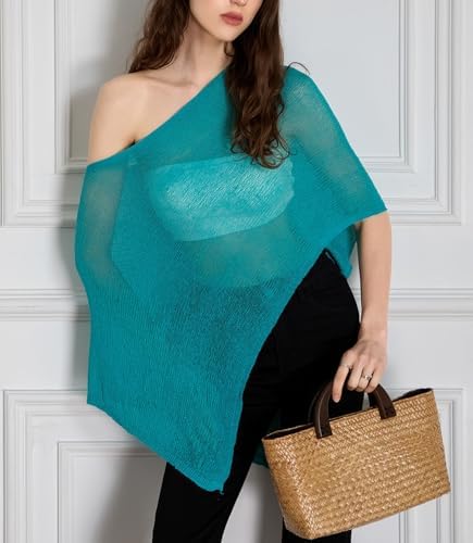 Women Sheer Poncho Shawl Top Lightweight Knit Pullover Beach Cover Up Tops