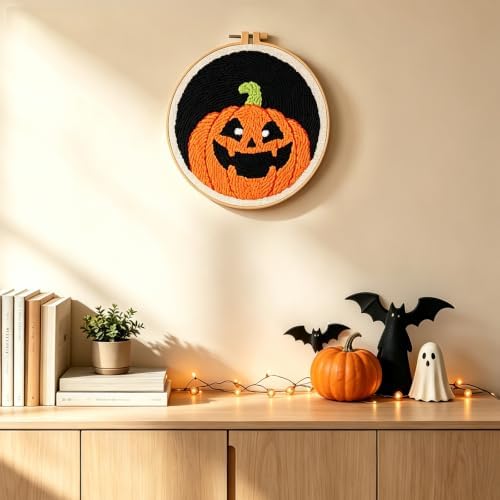 Halloween Punch Needle Kit Beginners Pumpkin Stitching Kit for Craft Lover
