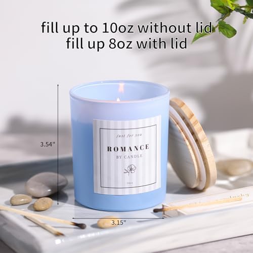 12Pcs Assorted Blue Candle Jars for Making Candles, 10oz Empty Jars with Bamboo Lids and Labels, Glass Candle Jars for Candle Making Supplies, Candle Containers for DIY Gifts