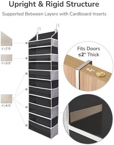 ULG 2Pack-Over The Door Organizer with 6 Large Pockets 12 Side Pockets Door Hanging Organizer Black Door Hanging