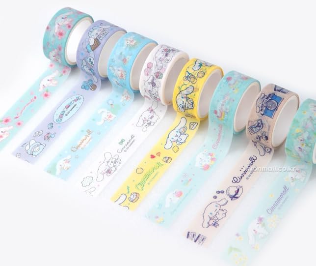 Cinnamoroll Sky Blue Washi Tape Set – 8 Rolls Cute Decorative Paper Masking Tape for Journaling, Scrapbooking, Planner Stickers & DIY Crafts