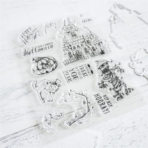Haunted House Halloween Clear Stamps and Die Cuts Sets for DIY Card Making