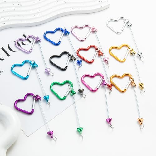 Beadable Keychain Colorful Heart/Triangle Shaped Blank Bar with Snap Hook for DIY Craft Making Kit