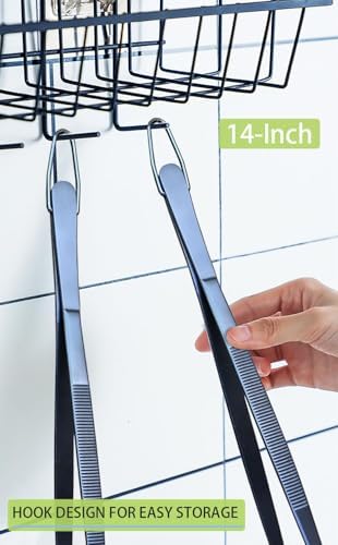 JETKONG 2 Pcs 14-Inch Cooking Tweezer Tongs Extra- Long Stainless Steel Kitchen Tweezers Plating Tongs (Navy Blue)