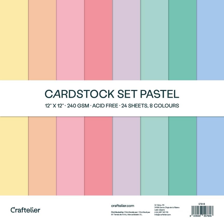 Craftelier - Cardstock Set Pastel | Pack of 24 Double Sided Cardstock for Cardmaking, Scrapbooking and Craft Projects | Weight 240 grams | Size 30,48 cm x 30,48 cm (12" x 12")