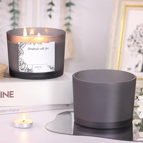 6 Pack Glass Candle Jars with Lids (16oz, Frosted Grey) - Large Candle Jars for 3 Wick Candles Making - Empty Candle Jars Containers - Candle Making Accessories Include 16Pcs Candle Labels