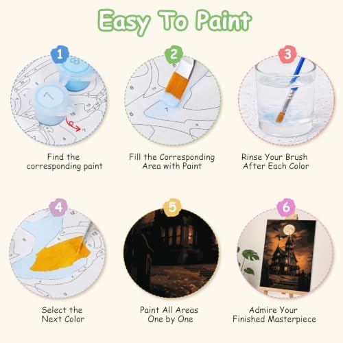 Spandrel Paint by Numbers for Adults Halloween Haunted House Canvas Oil Painting Kit, Gothic Spooky Full Moon Horror Landscape Number Painting, Dark Halloween Wall Art Decor Gift for Beginners