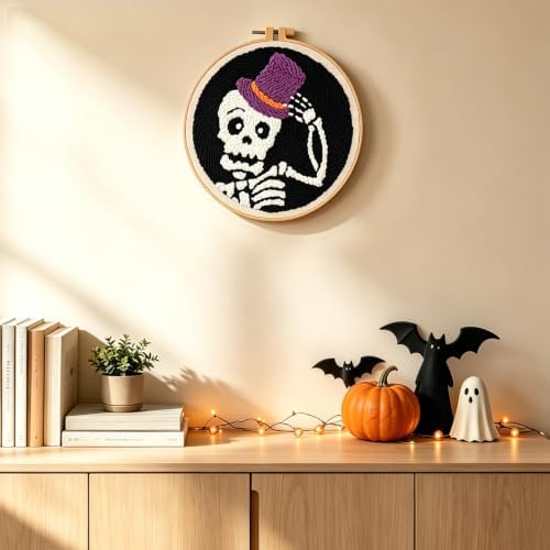 Halloween Punch Needle Kit Beginners Skeleton Stitching Kit for Craft Lover