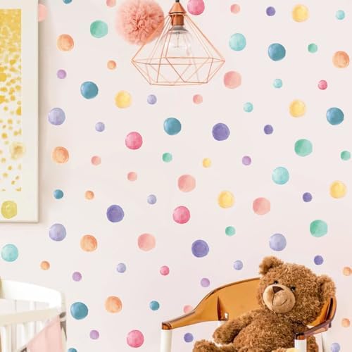 AOWDIAO 153 Pcs Watercolor Polka Dot Wall Decals Peel & Stick Vinyl Dots Stickers for Bedroom, Nursery, Playroom & Classroom Decor