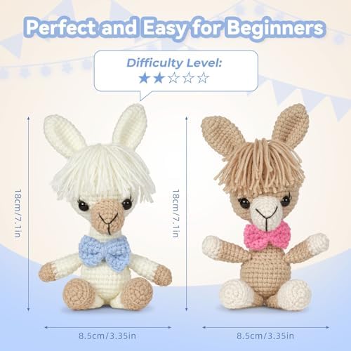 MOREJMTT Crochet kit for Beginners,Knitting kit,Equipped with Step-by-Step Video tutorials, Adult Junior Crochet Kits,Crochet Animals kit(2pack Alpaca)