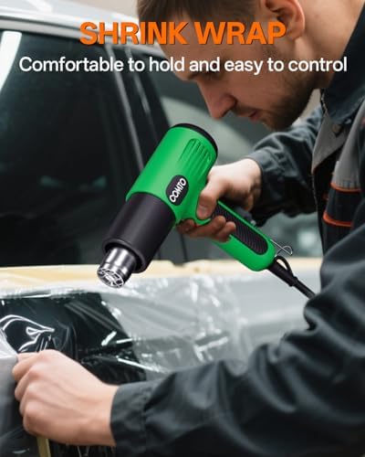 Heat Gun, 1600W Hot Air Gun with 2 Heat Settings, Green | 752°F/1112°F Dual Heat Control, 4 Metal Nozzles, Overheat Protection, PA66 Housing, 1.1lb Lightweight Design, Non-Slip Grip