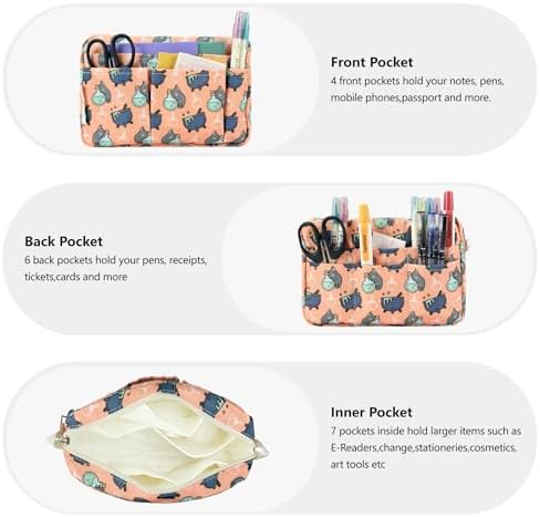 Multiple Pockets Portfolio Organizer with Zippered,Storage Pencil Pouch Bag