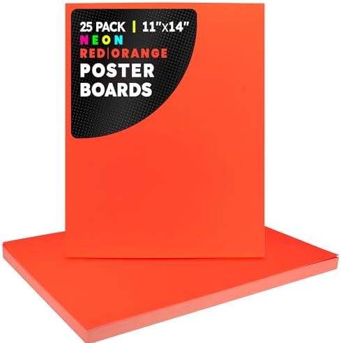 Hygloss Medium Poster Board 11x14 - 25 Neon Red-Orange Single Color Bulk Pack - 10 Pt. Thickness Colored Poster Board Paper for Projects, Signs, Displays - Posterboard Multipack 11" x 14"
