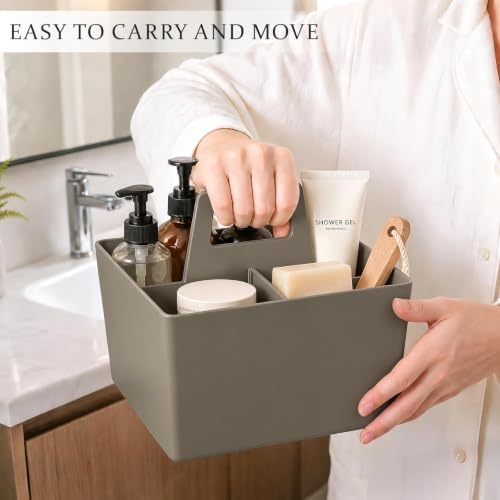 Multipurpose Caddy Organizer with Handle Plastic Desk Storage, Coffee Brown