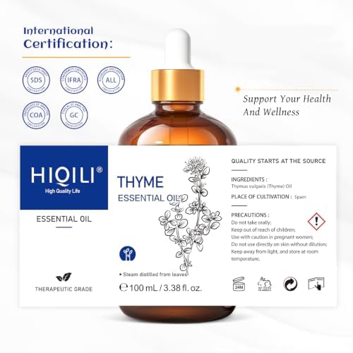 HIQILI Thyme Essential Oil for Skin Flare Care, DIY Spray, Diffuser
