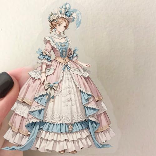 50 Pcs PET Transparent Princess Gown Stickers, Waterproof Vinyl Elegant Dress Decals for Laptop Skateboard Luggage, Colorful Ball Gown Stickers Gift for Kids Teens Adults(Princess)