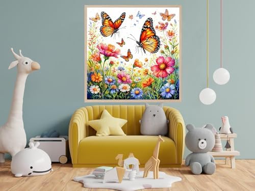 Accompany Wind Diamond Painting Kits for Adults, Butterfly Flower Diamond Art Kits for Beginners,5D Round Full Drill Diamonds Gem Art Crafts for Home Wall Decor Gifts 14x14 Inch