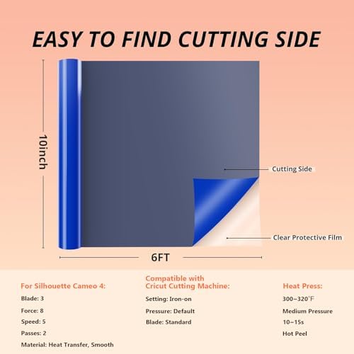 HTVRONT Puff Vinyl Heat Transfer, 10" x 6ft Blue Puff Vinyl