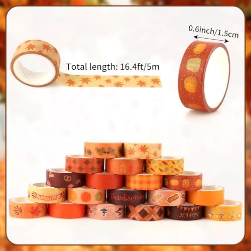 Fall Washi Tape Set 20 Rolls Autumn Thanksgiving Pumpkin Washi Tape