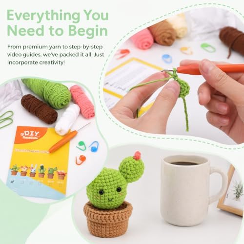 Huacan Crochet Kit for Beginners - 5 Styles Plant Crochet Kit with Step-by-Step Video Tutorials Easy to Learn Beginner Crochet Kit for Adults Gifts for Women