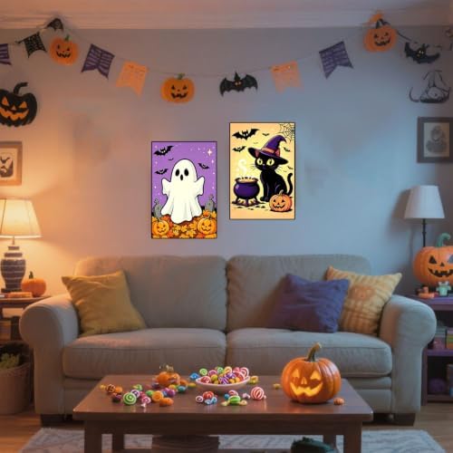 2 Pack Halloween Paint by Numbers Kit for Kids with Frame & Easel 8x12 Inch