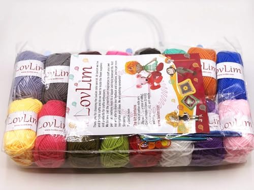 Milk-Cotton Crochet Yarn Kit, 16 Skeins DK Weight, 1000+ Yards, Hooks, Needles & Safety Eyes, 40+ Free Patterns, for Amigurumi, Crocheting & Knitting - Complete Starter Kit