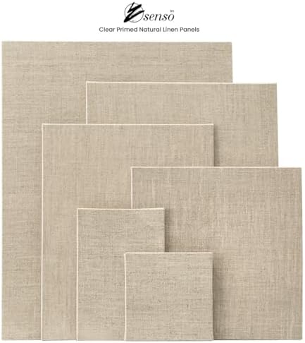 Senso Clear Primed Linen Panels - Medium Sampler Set of 12 Canvas Panels - 3 Each of Sizes 9x12, 11x14, 12x16, and 16x20 for Painting Oils, Acrylics, Pastels and More