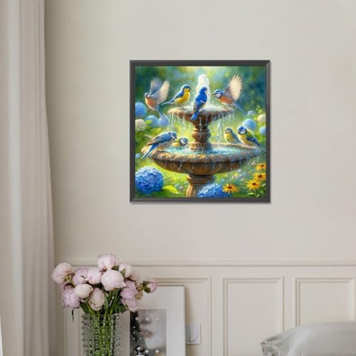 GEWOUVIN Fountain Bird Diamond Art Kits for Adults, Diamond Painting Kit for Beginners, Round 5D DIY Diamond Dots Art,Full Drill Painting Kit Art and Crafts for Adults Home Wall Decor【13.8x13.8inch】