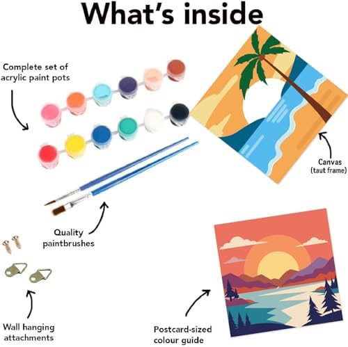 FQOVKYN 4 Framed Landscape DIY Paint by Numbers Kit for Adults Beginner, Sunset Easy Painting by Number with Frame, Acrylic Paint Kit Arts and Crafts for Adults for Decor 8x8inch