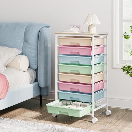 Rolling Storage Cart, Rainbow Cart with 8 Drawers and Wooden Tabletop, Teacher Organization for Classroom, Art Cart for Classroom,Office,Bedroom,Rainbow | Teacher Organization for Classroom, Art Cart for Office,Bedroom,Craft Room