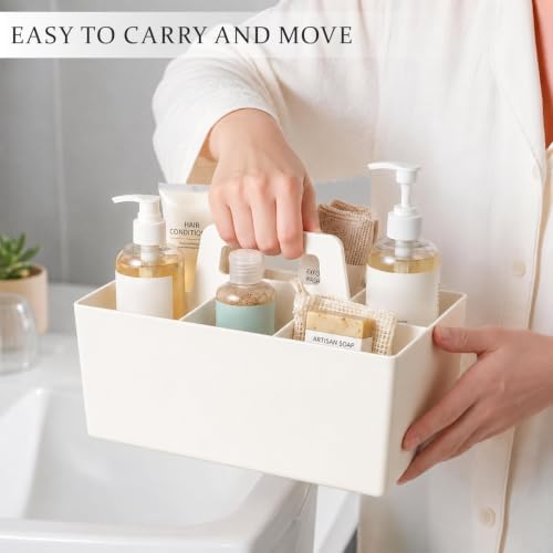 Multipurpose Caddy Organizer with Handle Plastic Desk Storage, White