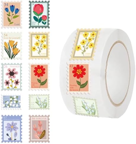1000PCS Flower Stamp Stickers Roll, 2 Rolls 10 Designs Floral Stickers