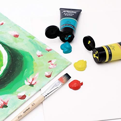 Artecho 7 Colors Acrylic Paint 6x60ml & 1x120ml Titanium White Tube | Semi Glossy Finish, High Pigment Rich Color Craft Paint for Canvas, Rocks, Wood, Fabric, Ceramic, Non-Toxic