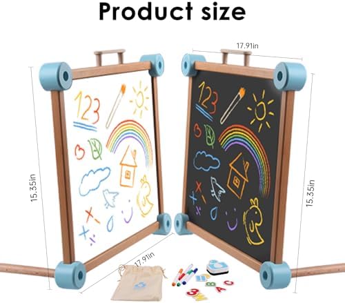 Wooden Kids Art Easel, Double-Sided Tabletop Easel for Painting with Magnetic Letters Numbers, Magnetic Drawing Board for Toddlers for Boys and Girls 3+