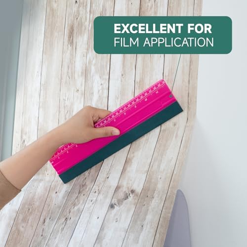 FOSHIO Professional Squeegee for Vinyl, Decals, Sticker Paper, Wallpaper, Window Film, Craft, Suede Felt Squeegee Smoothing Tool with Ruler, Pink (12 inches)