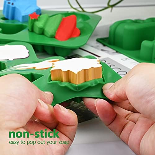 HUAKENER 3 Pack Christmas Soap Molds, Large Size Xmas Silicone Mold | Christmas Silicone Molds for Handmade Soap, Mini Cakes, Chocolate, Candy, Jello, Nonstick, Food Grade Material