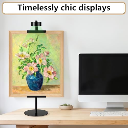 SelfTek Adjustable Desktop Photo Picture Frame Holder Stand with Magnetic Wall Painting Light - Metal Vertical Stand with 4 Color Temperature, Display Stand for Picture Frames, Artwork, Canvas