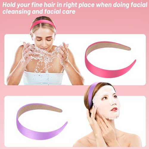 anezus 16 Pcs Satin Headbands Bulk 1 Inch Anti-slip Ribbon Hair Bands Plain Hard Headbands for Women Girls DIY Craft Hair Accessories (Pastel Color)
