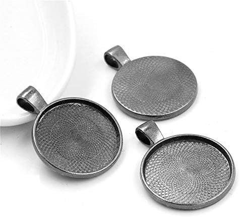25pcs 25mm Round Bezel Pendant Trays Setting Cabochon Blank Base for DIY Crafting Photo Jewelry Findings Making Accessories, Gun Black