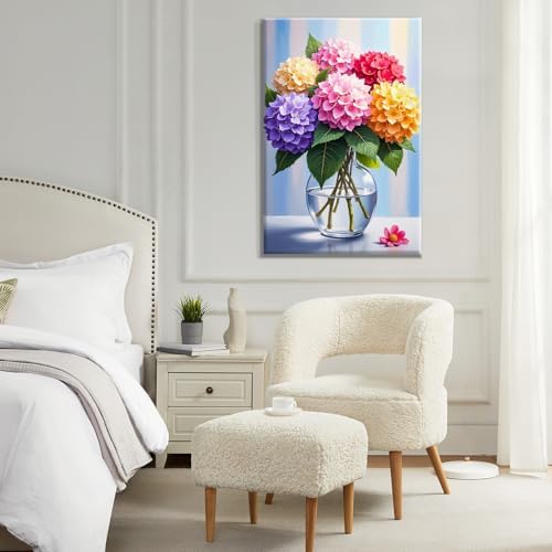 ATDMS Paint by Numbers Kit for Adults Flowers Paint by Number with Frame Hydrangea Paint by Number with Easel DIY Floral Oil Painting by Numbers for Gift Home Wall Decor 8x12 Inch