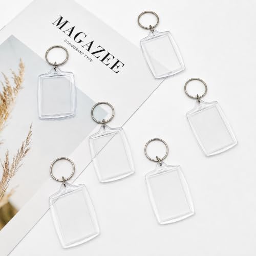 6 Pack Blank Photo Keychain, 2.16 x 1.5 Inch Acrylic Personalized Keychains for DIY Craft Making
