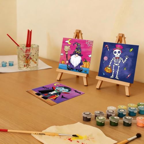 Anseal 12 Packs Pre Drawn Canvas to Paint, 4" X 4" Halloween Pre-Printed Paint Party for Painting, Pre Stretched Canvas Outline Painting Boards for Paint Lovers, Party Favor