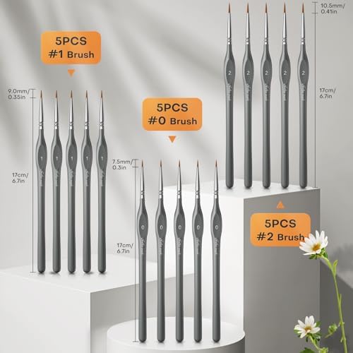 Golden Maple Miniature Paint Brushes, 15PC Model Brushes Micro Detail Paint Brush Set, Fine Detailing for Acrylics, Oils, Watercolors & Paint by Number, Figurine (Grey)