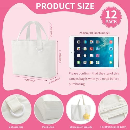 1 | 12 | 24 Pack Small Canvas Tote Bags, Mini Tote Bags Bulk for Women, DIY Blank Reusable Cute Sublimation Tote Bag