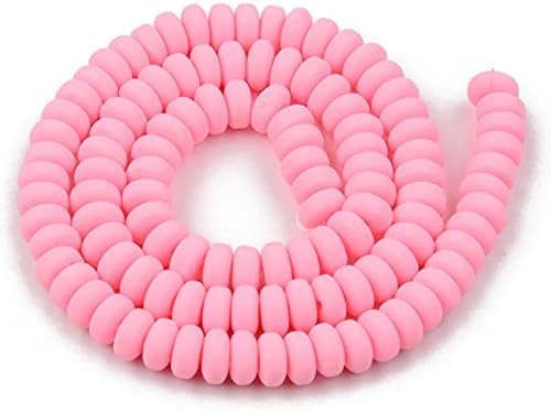 Beadthoven 10 Strands 6mm Vinyl Clay Heishi Beads Pink Rondelle Flat Round Disc Polymer Clay Beads Loose Handmade Spacers for DIY Necklace Surfer Bracelet Jewelry Making Supplies 3mm Thick