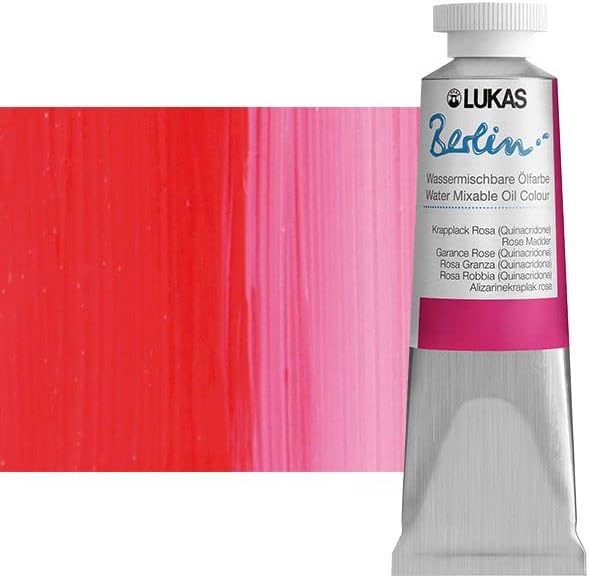 Lukas Berlin Pro Artists Water Mixable Oil Paint 37 ml Tube Rose Madder, Water Soluble, Lightfast Pigments, Quick Drying, Easy Clean-Up, Eco-Friendly, Professional Quality, 40 Color Range