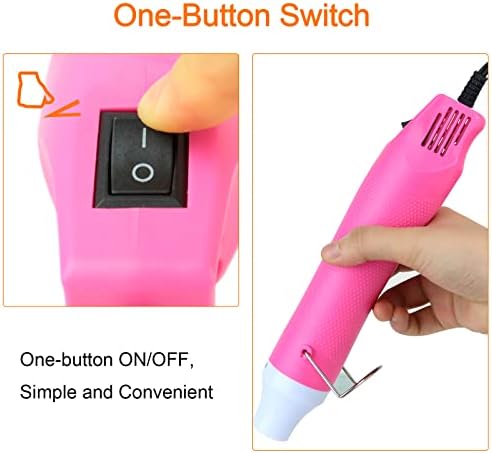Mini Heat Gun,300W Portable Hot Air Gun Electric for DIY Acrylic Resin Craft, Dryer Crafts Handheld Heat Gun for Cup Turner, Shrink Wrapping, Crafts Embossing, Resin Bubble Remover (Pink)